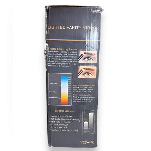 Vesaur Silver 10" Round Dimmable Brightness Professional Lighted Makeup Mirror - Picture 3 of 8